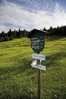 Upper Bavaria Prints: Hiking sign, Groeblalm mountain pastures near Mittenwald
