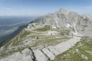High Mountain Range Prints: Hiking trail, steps, to Mt Hafelekarspitze with views of Seegrube