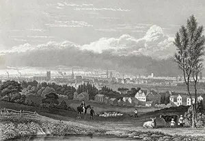 Birmingham Prints: Hillside and Distant View of Birmingham, England