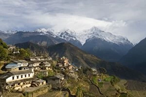Hillside village in mountain valley