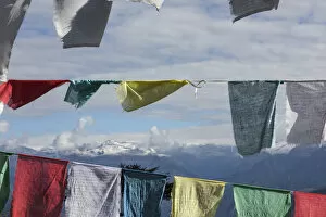 Images Dated 7th October 2014: Himalayas seen through prayer flags, Dorcha La Pass, Bhutan