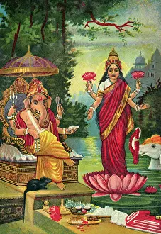 Mythological Theme Prints: Hindu Deities in Outdoor Scene