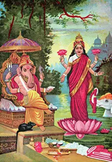 Laksmi Prints: Hindu God Ganesha with Hindu Goddess Lakshmi