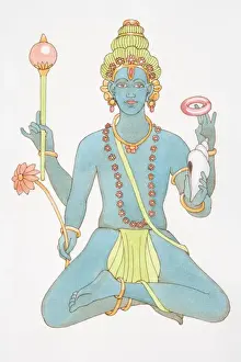 Bracelet Prints: Hindu god Vishnu, sitting cross legged and holding conch