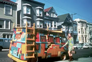 Folk Art Prints: Hippie Girl and VW Bus