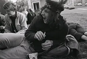 Hippie Prints: Hippie Man Reclining and Yelling with cigarette