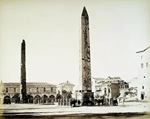 The Hippodrome with Obelisk, was the horse racing track in ancient Constantinople around 330. It was the sporting and social centre of the capital of the Byzantine Empire, Turkey, Historical, digitally restored reproduction from a 19th century o