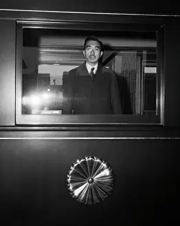 Hirohito Prints: Hirohito Inside Train with Chrysanthemum
