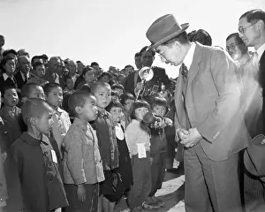 Hirohito Prints: Hirohito Speaking with Children