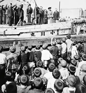 Hirohito Prints: Hirohito Waving from Boat
