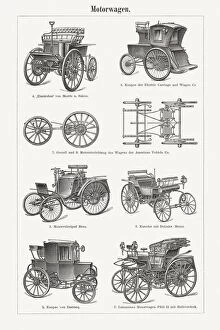 Images Dated 4th April 2019: Historic automobiles, wood engravings, published in 1898