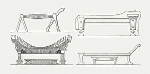 Persian Culture Collection: Historic beds from antiquity, wood engravings, published in 1897