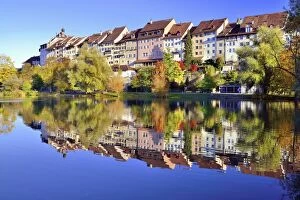 Historic centre of Wil with reflection in pond of municipal park, Canton of St. Gallen, Switzerland