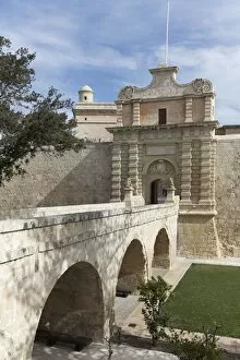 Images Dated 20th March 2017: Historic city gate with bridge, Mdina, Malta