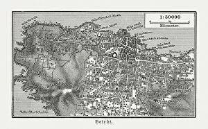 Images Dated 27th March 2018: Historic city map of Beirut, Lebanon, wood engraving, published 1897