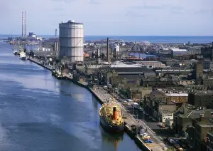 Historic Dublin - Aerial, River Liffey and Gasometer, Ireland