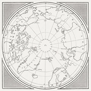 Historic Map of the Arctic, wood engraving, published in 1882