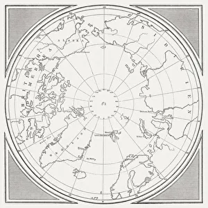 Scandinavia Collection: Historic Map of the Arctic, wood engraving, published in 1882