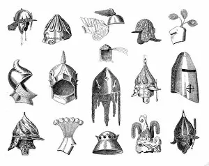 Romanesque Collection: Historic war helmets