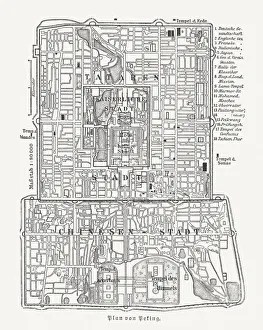 Images Dated 29th November 2018: Historical city map of Beijing, wood engraving, published in 1897