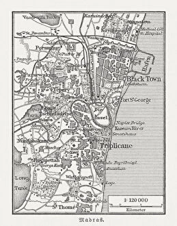 Images Dated 12th October 2018: Historical city map Chennai (Madras), India, wood engraving, published 1897