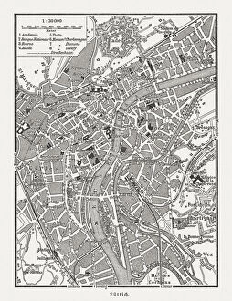 Images Dated 12th October 2018: Historical city map of LiA┼íge (German: LAOEttich), Belgium, published 1897