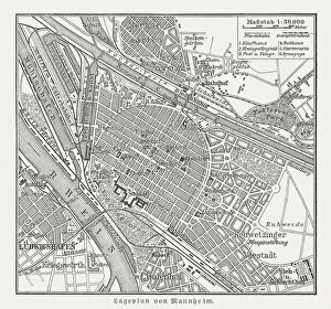 Images Dated 15th October 2018: Historical city map of Mannheim, Baden-WAOErttemberg, Germany, woodcut, published 1897