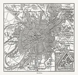 Historical city map of Moscow, Russia, wood engraving, published 1897