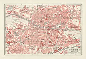 Images Dated 14th November 2018: Historical city map of Nuremberg, Bavaria, Germany, lithograph, published 1897