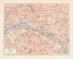 Images Dated 29th November 2018: Historical city map of Paris, France, lithograph, published in 1897