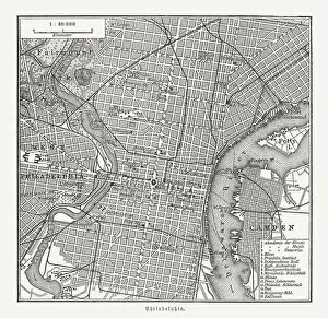 Images Dated 29th November 2018: Historical city map of Philadelphia, Pennsylvania, USA, wood engraving, published in 1897