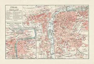 Images Dated 8th December 2018: Historical city map of Prague, Czech Republic, lithograph, published 1897