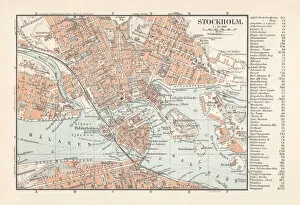 Images Dated 15th February 2019: Historical city map Stockholm, capital of Sweden, lithograph, published 1897