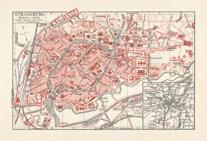 Images Dated 15th February 2019: Historical city map of Strasbourg, Alsace, France, lithograph, published 1897