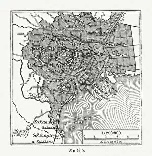 Japan Collection: Historical city map of Tokyo, Japan, woodcut, published 1897