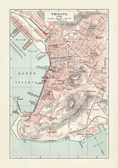 Italian Culture Collection: Historical city map of Trieste, Italy, lithograph, published in 1897