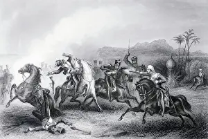 Historical Depiction of Sepoy Cavalry and British Fighting