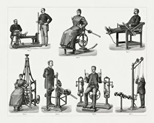 Images Dated 27th July 2018: Historical devices for the support of remedial gymnastics, published 1897
