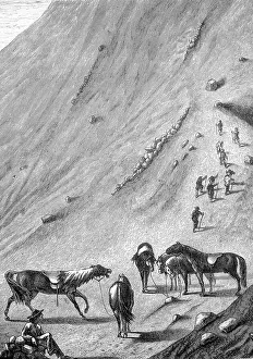 Barrenness Prints: Historical illustration of the last horse station on the volcano Vesuvius