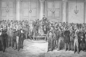 Finances Prints: Historical illustration of the lunch break at the stock exchange in Berlin