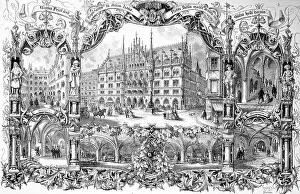 Historic Center Collection: Historical illustration of the new town hall of Munich, Bavaria, Germany, Historical