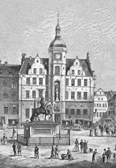 Historic Center Collection: Historical illustration of the old town hall of Duesseldorf, Germany, Historic