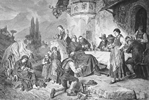 Crucifixes Prints: Historical illustration of a travelling merchant with crosses