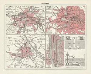 Cable Car Collection: Historical light-rail plans: Berlin, Vienna, London, New York, lithograph, 1897