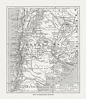 Patagonia Collection: Historical map of Argentina, wood engraving, published in 1893