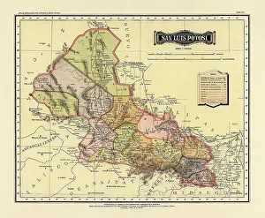 Prints of Historical Map of the Country of Mexico, Published in 1885. Copyright has expired on this artwork. Digitally restored. Estados Unidos Mexicanos, San Luis Potosi Journey Through Time: Discover Extraordinary Historical Maps and Plans: Historical Map of the Country of Mexico