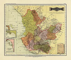 Prints of Historical Map of the Country of Mexico, Published in 1885. Copyright has expired on this artwork. Digitally restored. Estados Unidos Mexicanos, Jalisco Journey Through Time: Discover Extraordinary Historical Maps and Plans: Historical Map of the Country of Mexico