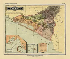 Prints of Historical Map of the Country of Mexico, Published in 1885. Copyright has expired on this artwork. Digitally restored. Estados Unidos Mexicanos, Colima Journey Through Time: Discover Extraordinary Historical Maps and Plans: Historical Map of the Country of Mexico