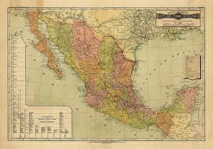Prints of Historical Map of the Country of Mexico, Published in 1885. Copyright has expired on this artwork. Digitally restored. Estados Unidos Mexicanos Journey Through Time: Discover Extraordinary Historical Maps and Plans: Historical Map of the Country of Mexico, Published in 1885. Estados Unidos Mexicanos