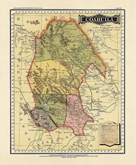 Prints of Historical Map of the Country of Mexico, Published in 1885. Copyright has expired on this artwork. Digitally restored. Estados Unidos Mexicanos, Coahuila Journey Through Time: Discover Extraordinary Historical Maps and Plans: Historical Map of the Country of Mexico